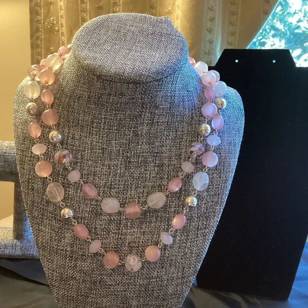 Double-Stranded Elegant Pink Beaded  Necklace